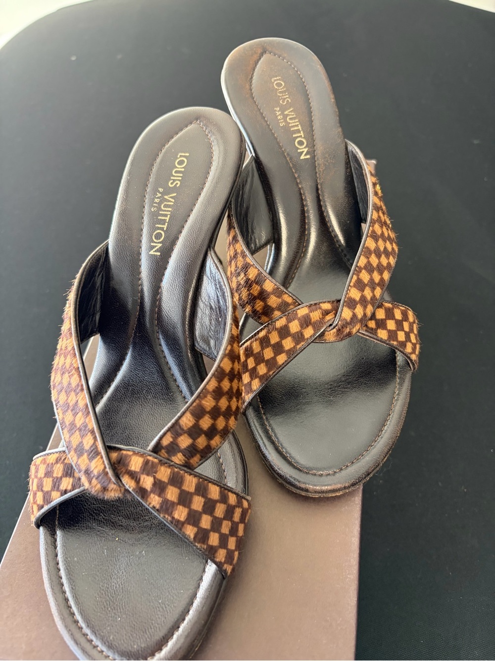 Genuine Louis Vuitton Brown Checkered Crisscross high heels